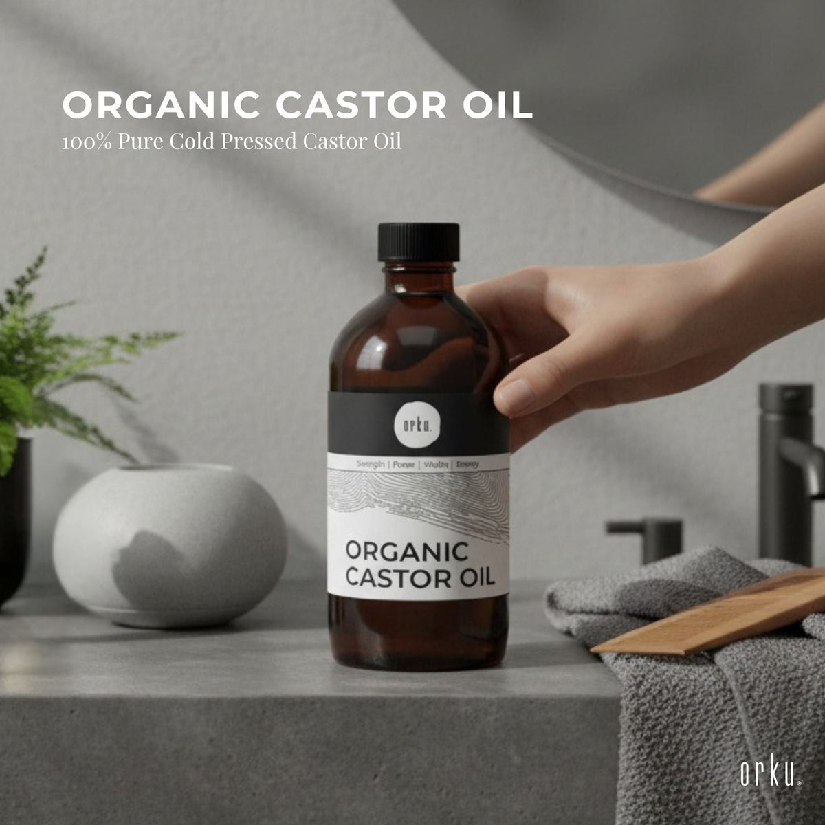 Orku 1L Organic Castor Oil - Hexane Free Cold Pressed-1