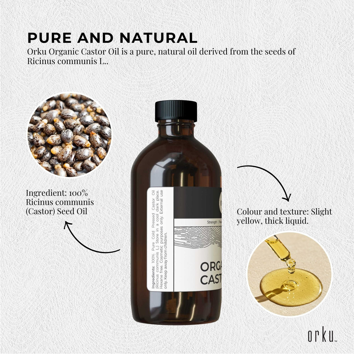 Orku 500ml Organic Castor Oil - Hexane Free Cold Pressed-2