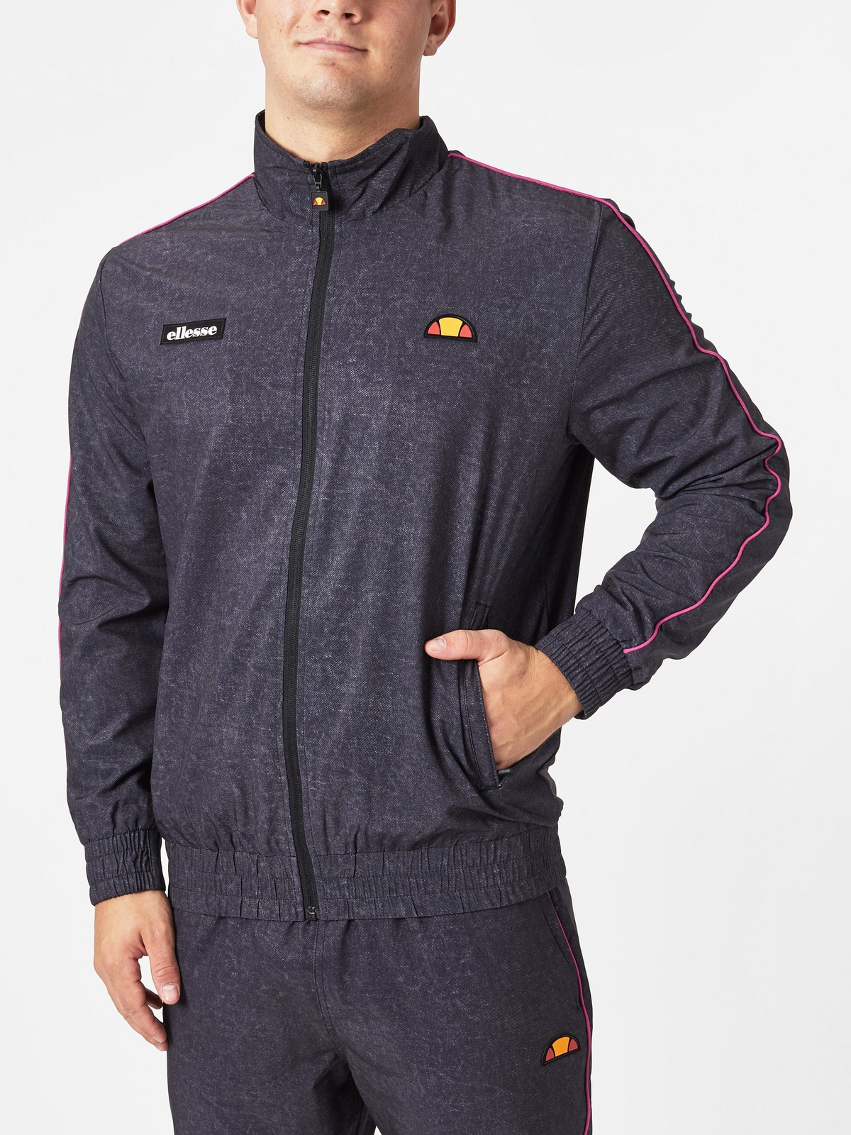 Ellesse Mens Sampratio Tennis Tracksuit Jacket Warmup in Charcoal Size Medium
