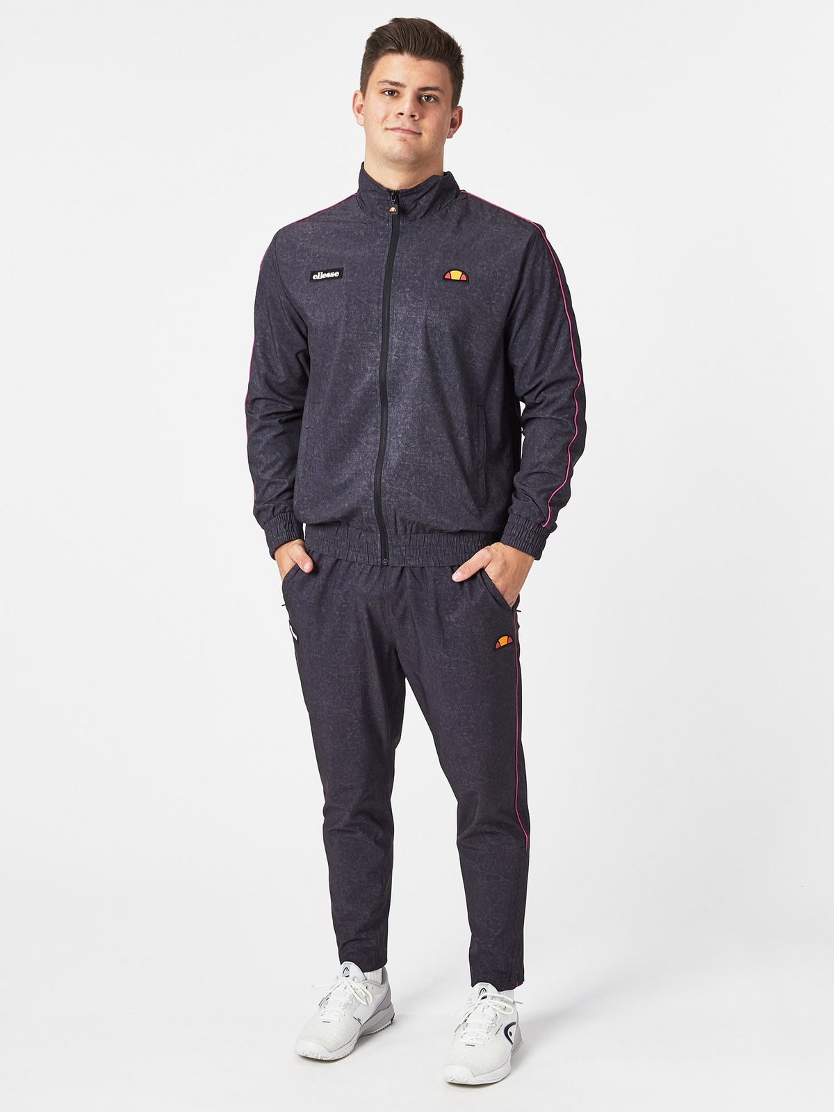 Ellesse Mens Sampratio Tennis Tracksuit Jacket Warmup in Charcoal Size Medium