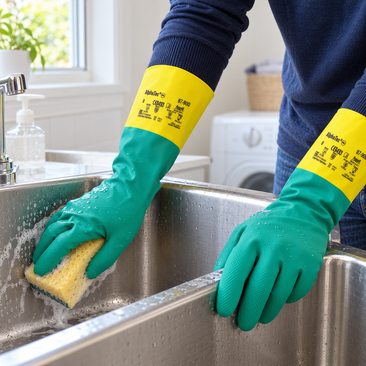 12x Ansell Neo Green AlphaTec Flock Lined Rubber Gloves for Work/Home