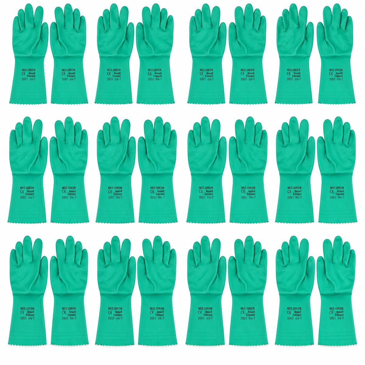 12x Ansell Neo Green AlphaTec Flock Lined Rubber Gloves for Work/Home
