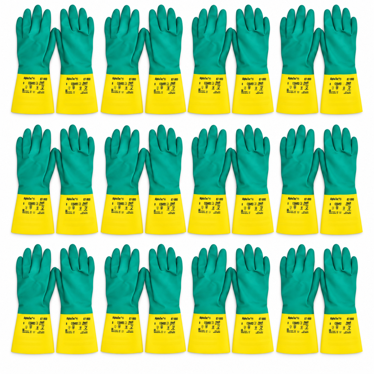 12x Ansell Neo Green AlphaTec Flock Lined Rubber Gloves for Work/Home