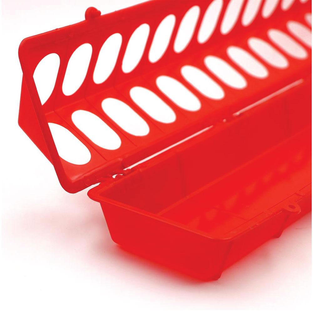 50cm Long Poultry Feeder Chicken Feeding Trough Red Plastic Flip Top Container-2