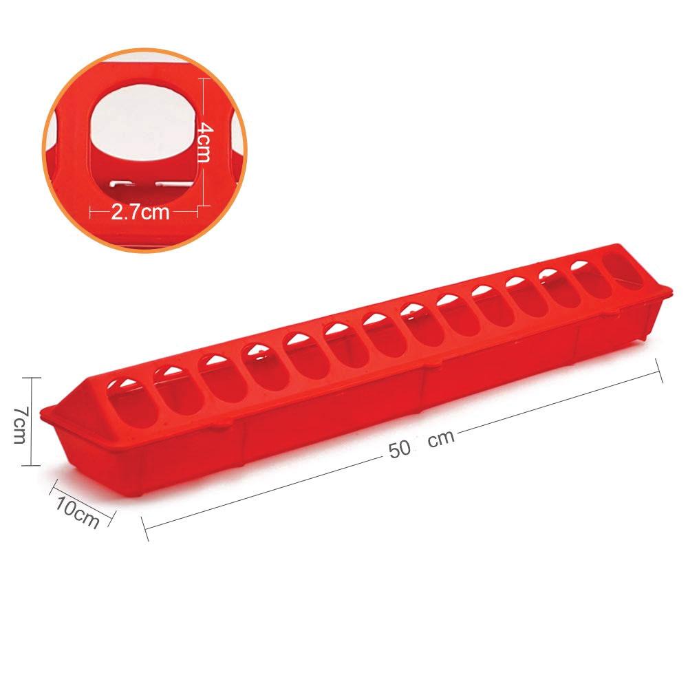 50cm Long Poultry Feeder Chicken Feeding Trough Red Plastic Flip Top Container-3