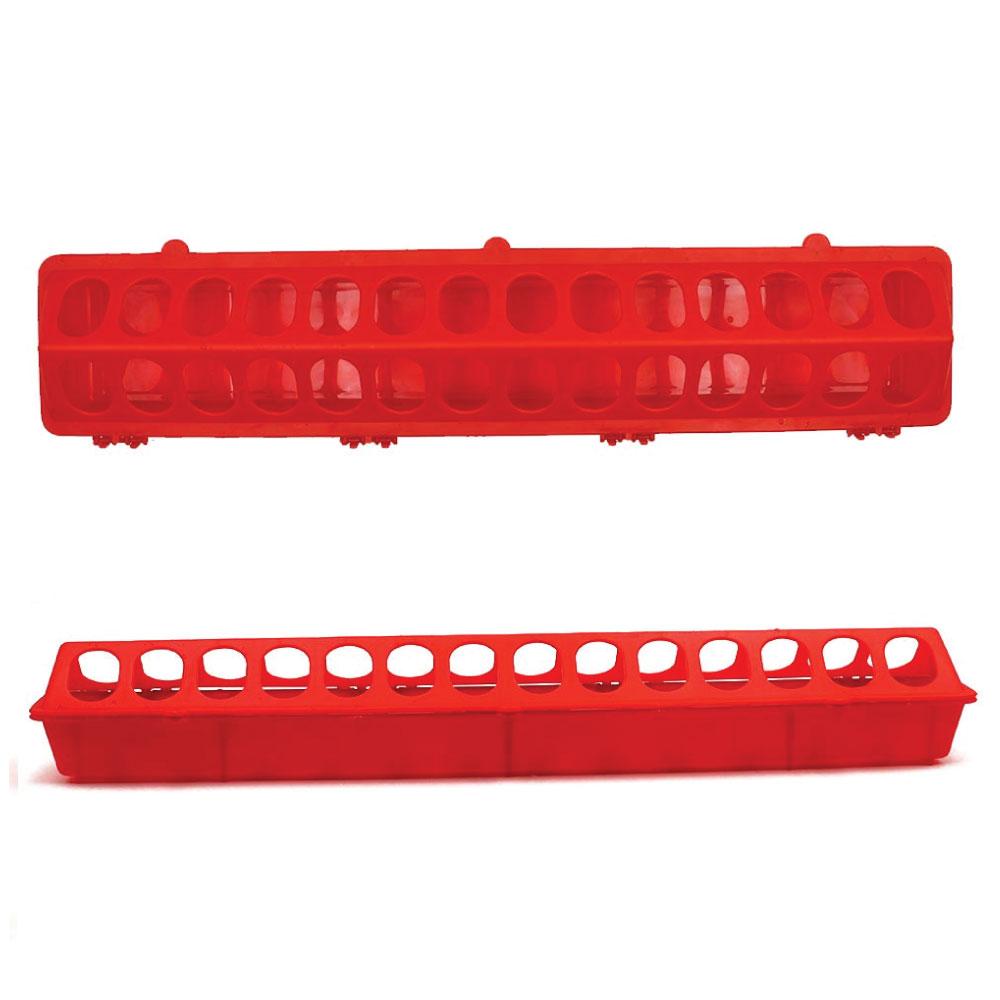 50cm Long Poultry Feeder Chicken Feeding Trough Red Plastic Flip Top Container-0