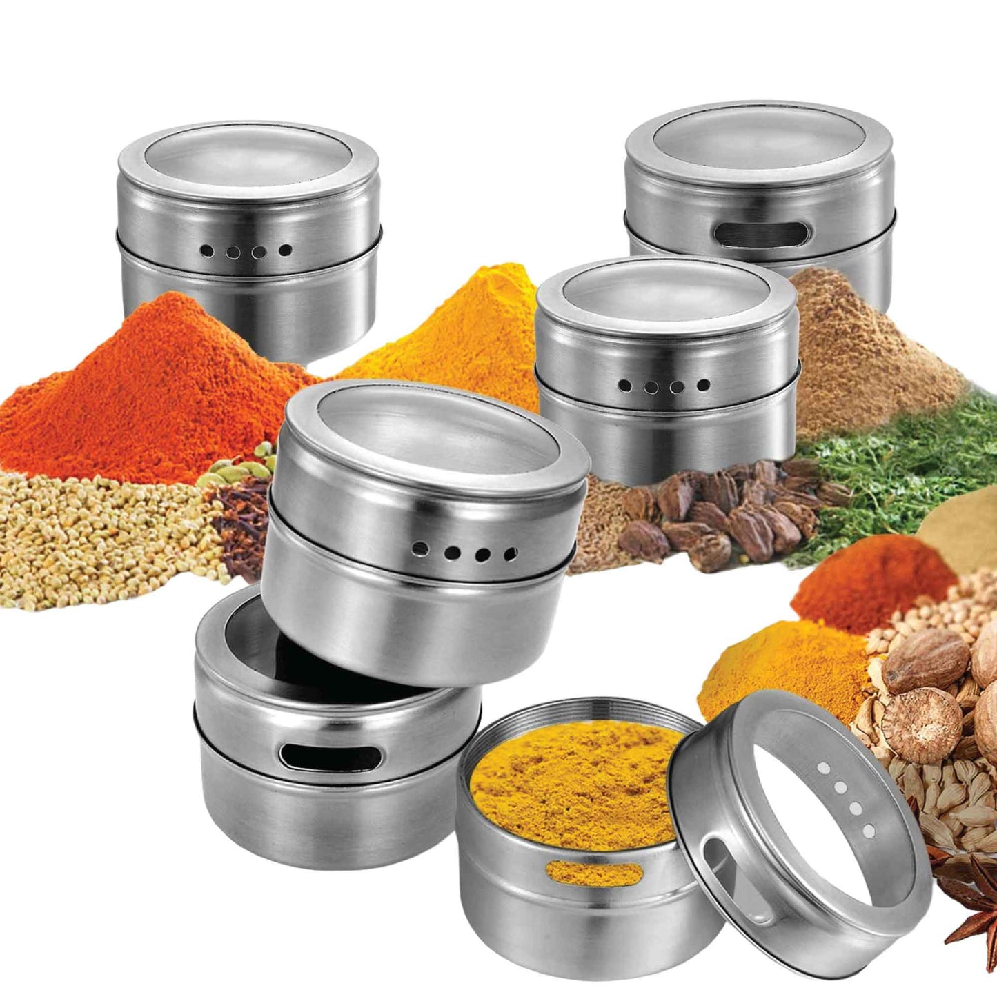 50x 150g Magnetic Spice Jar Stainless Steel Tin Herb Seasoning Storage Container-3