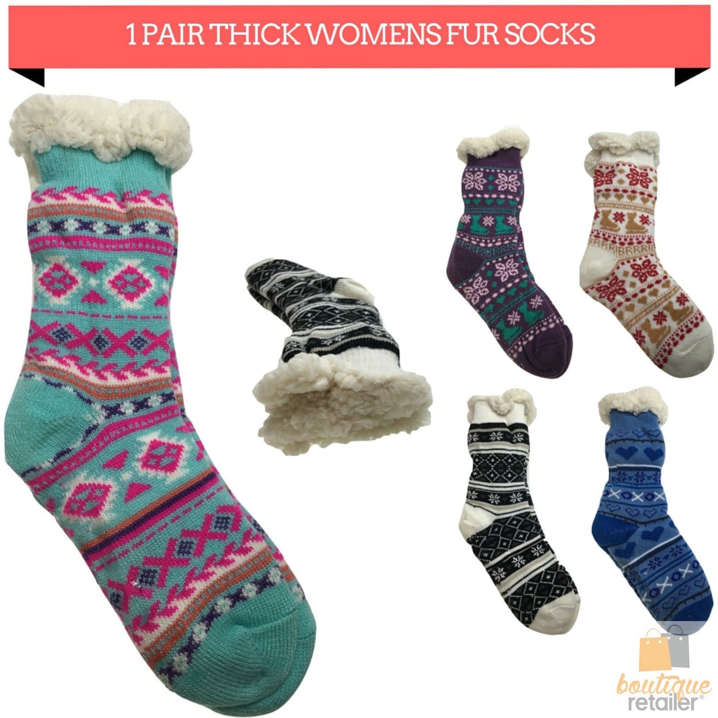 1 Pair Ladies Thick Fur Bed Socks Womens Soft Work Fluffy Slipper Non Slip