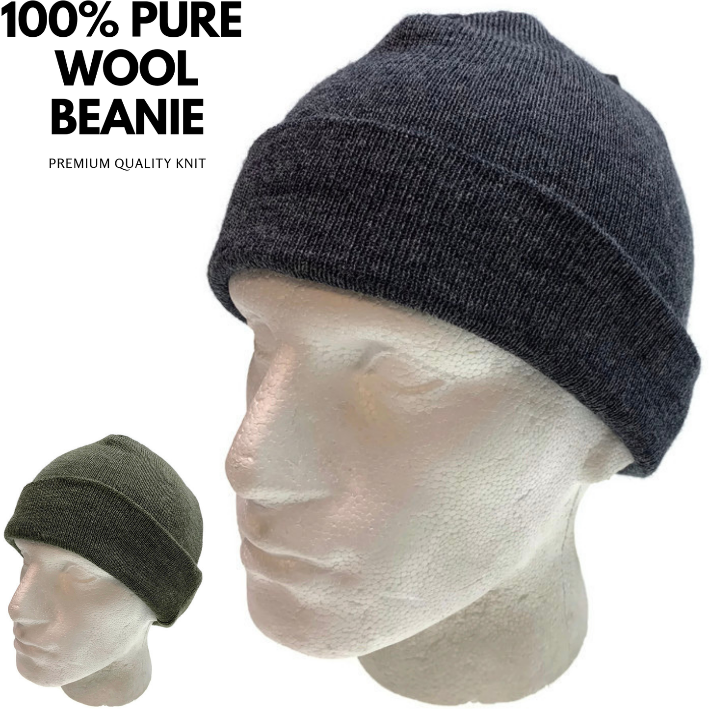 100% PURE WOOL Fine Knit Beanie Hat Cap Warm Ski Snow Pull On Knitted 21011