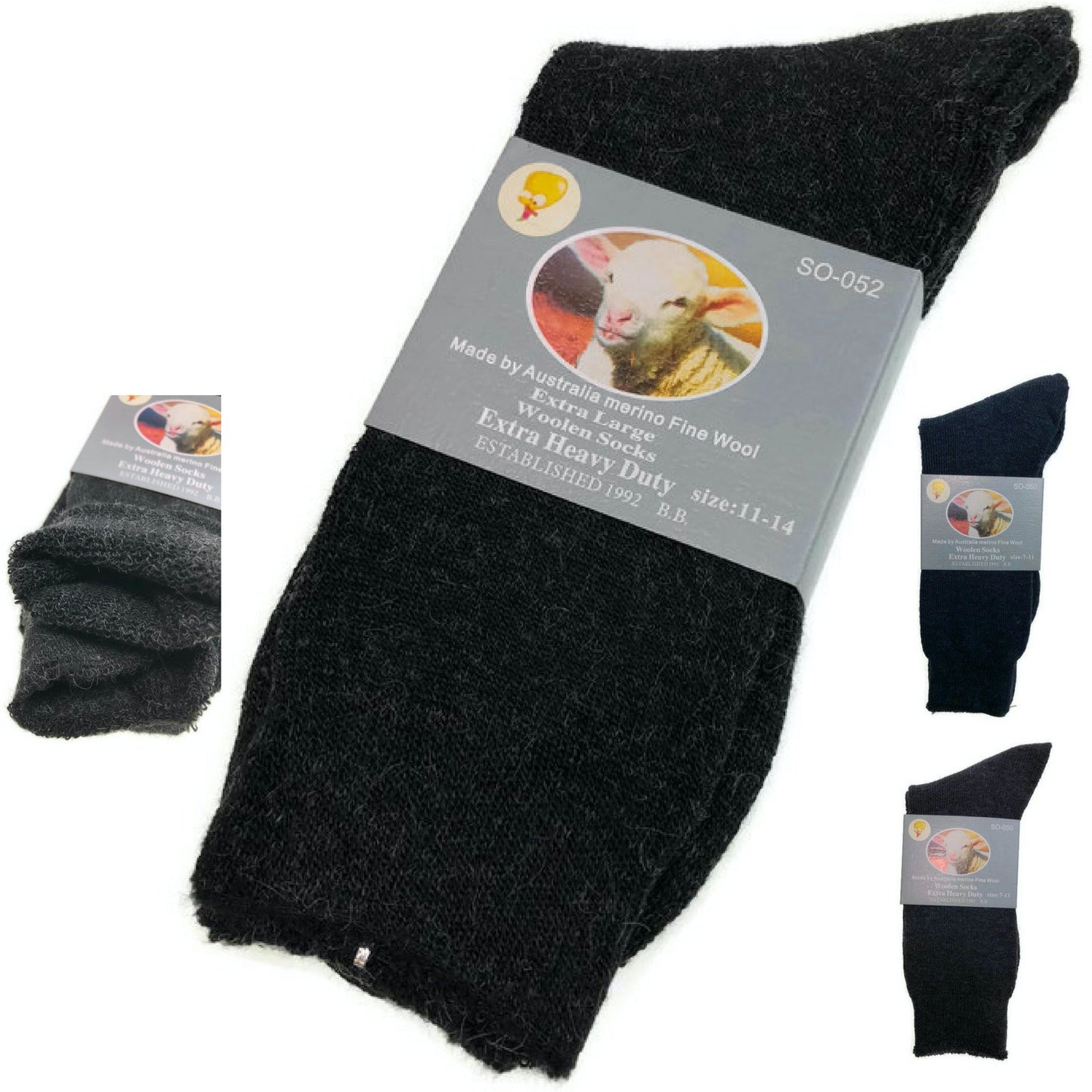 1 Pair Merino Wool Blend Woolen Work Socks Hiking Heavy Duty Warm Winter Thermal