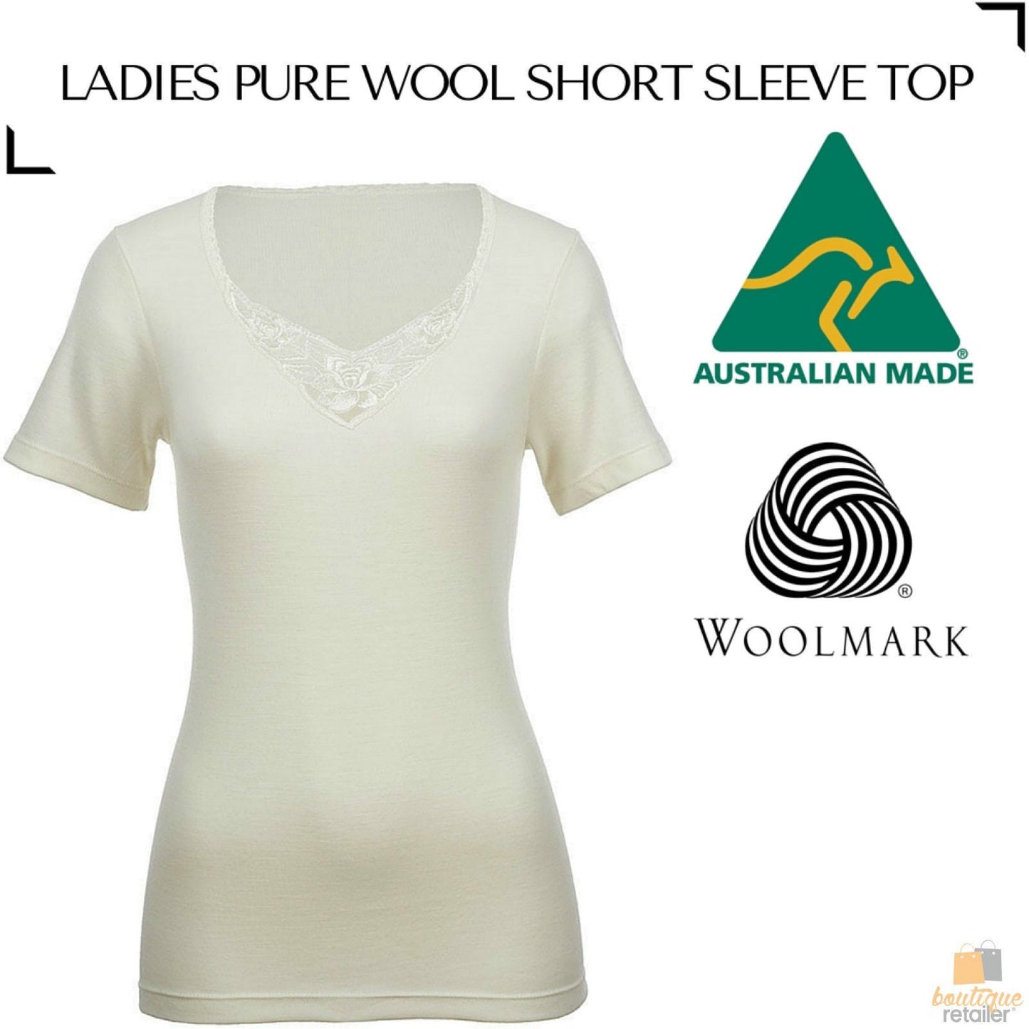 100% Pure Merino Wool Womens Short Sleeve Thermal Top Woolmark Thermals Fleece