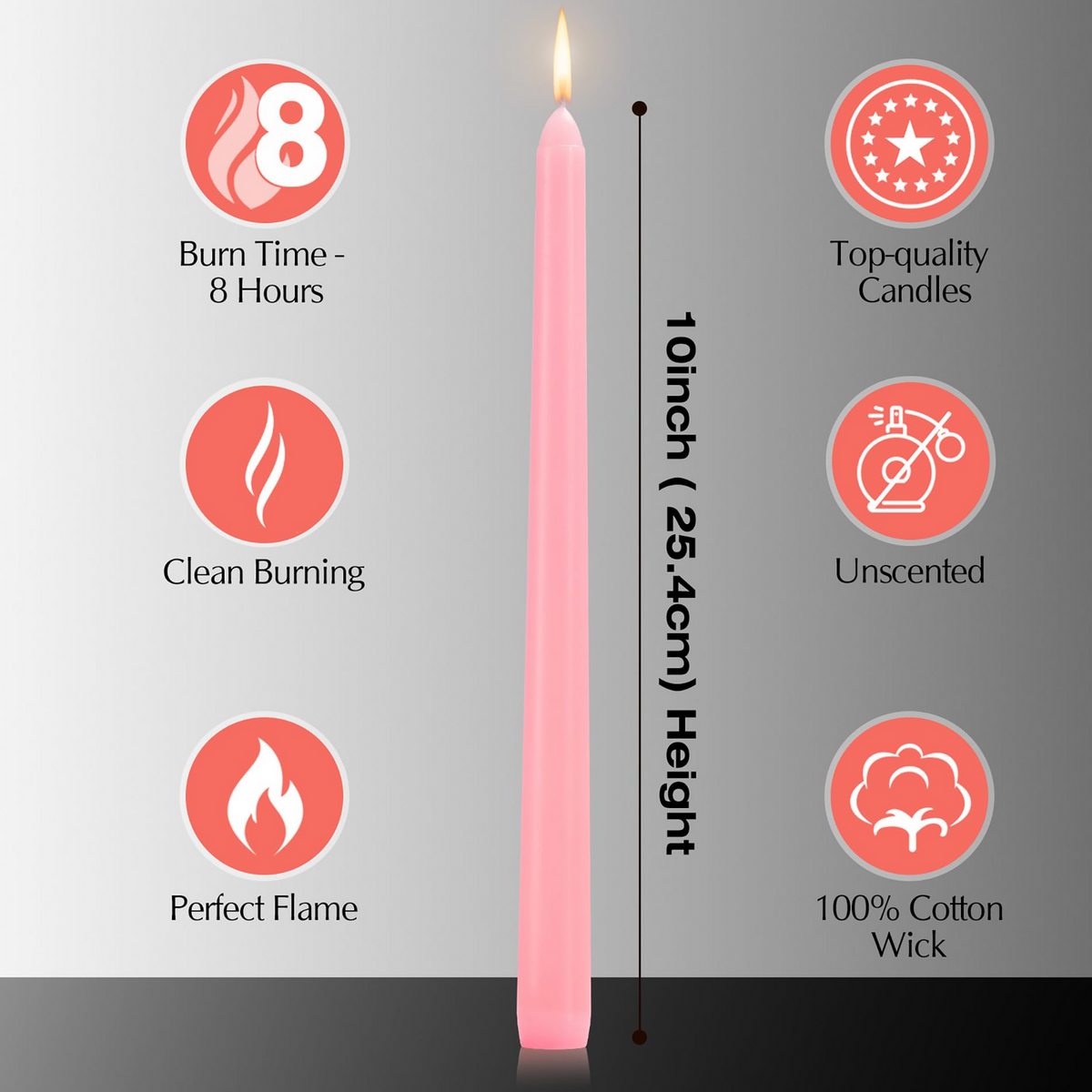48x Tapered Dinner Candles Unscented Taper Wedding Candle 25cm in Pink