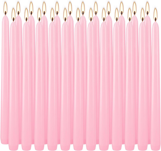 48x Tapered Dinner Candles Unscented Taper Wedding Candle 25cm in Pink