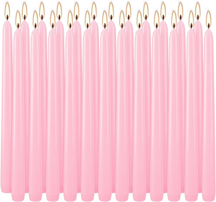 48x Tapered Dinner Candles Unscented Taper Wedding Candle 25cm in Pink