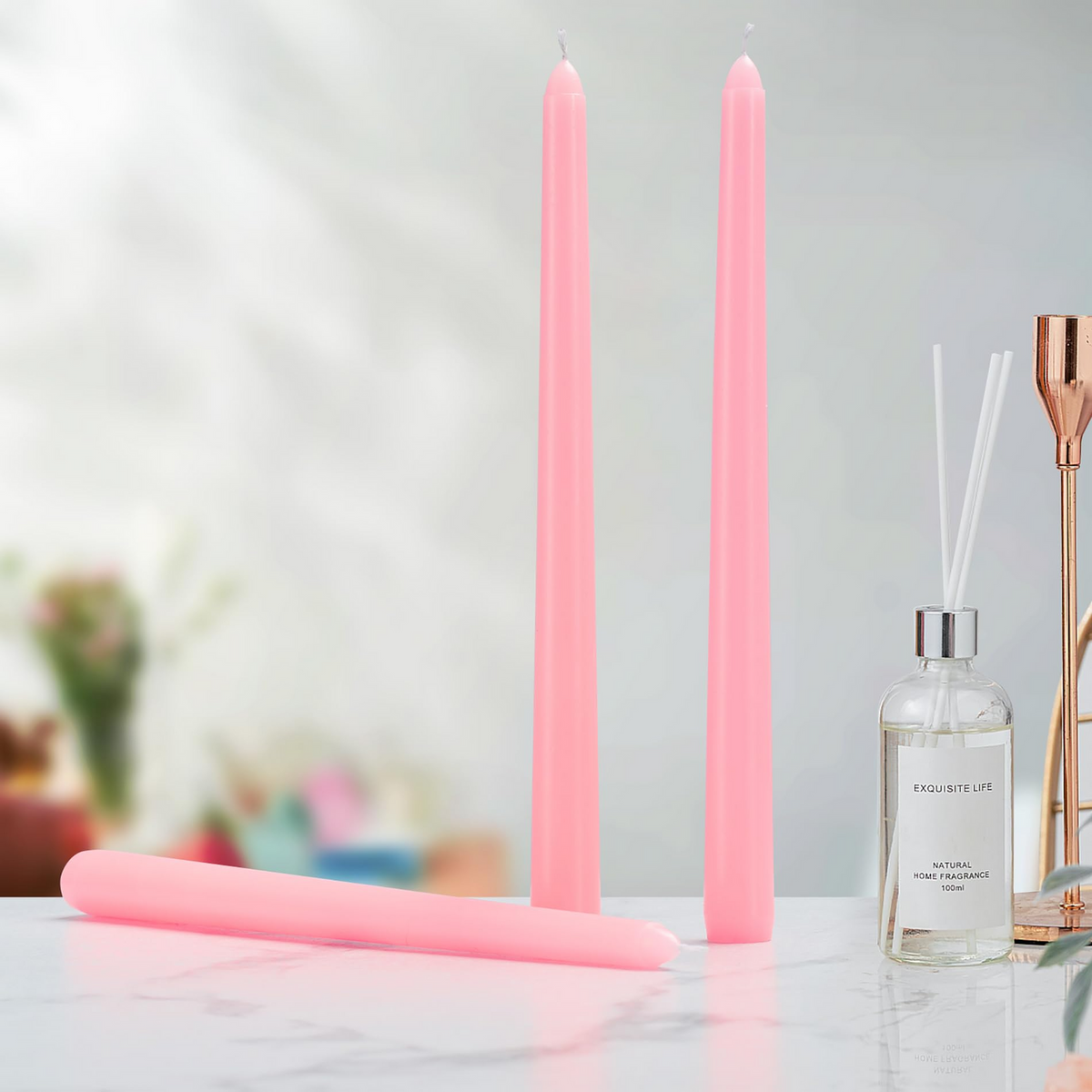 48x Tapered Dinner Candles Unscented Taper Wedding Candle 25cm in Pink