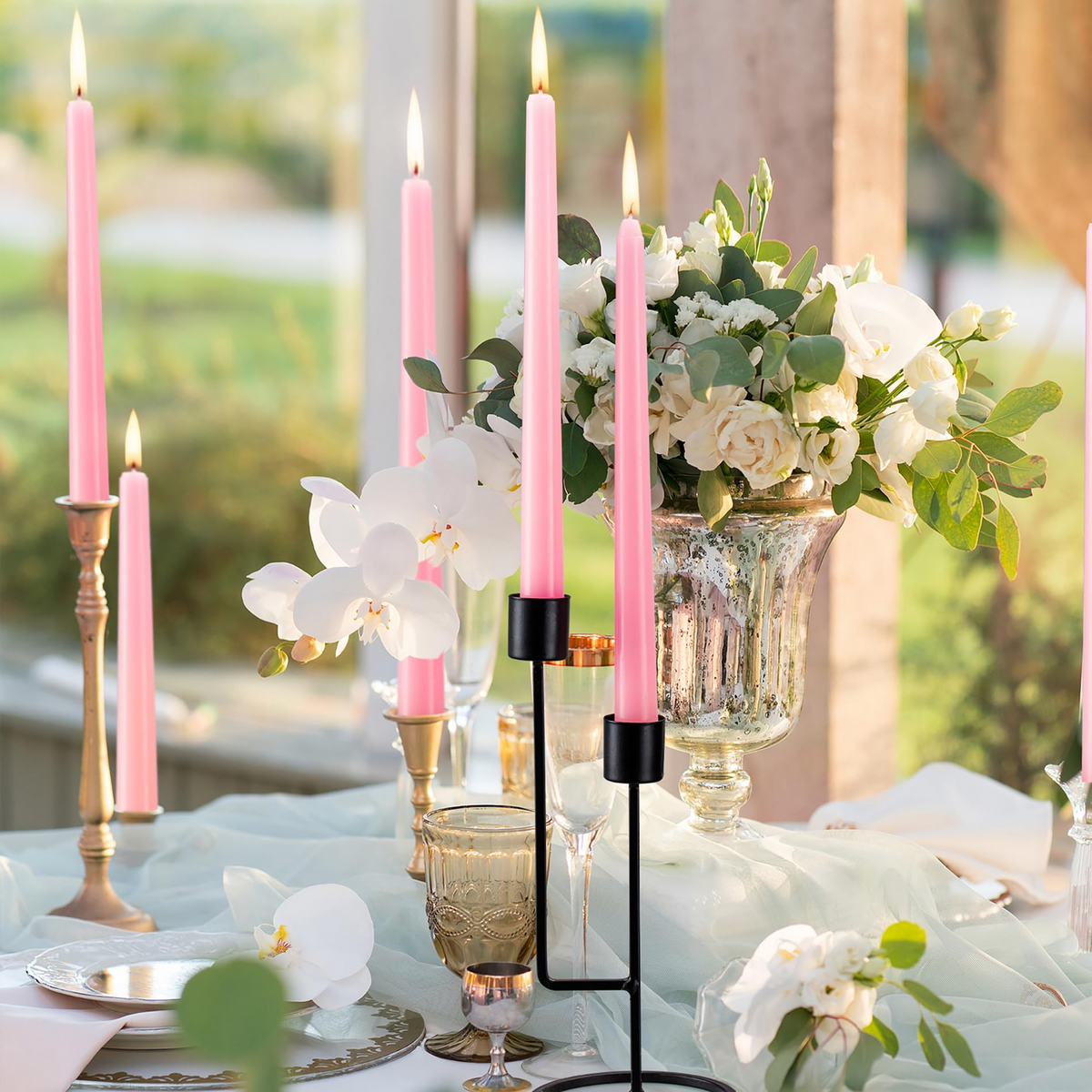 48x Tapered Dinner Candles Unscented Taper Wedding Candle 25cm in Pink