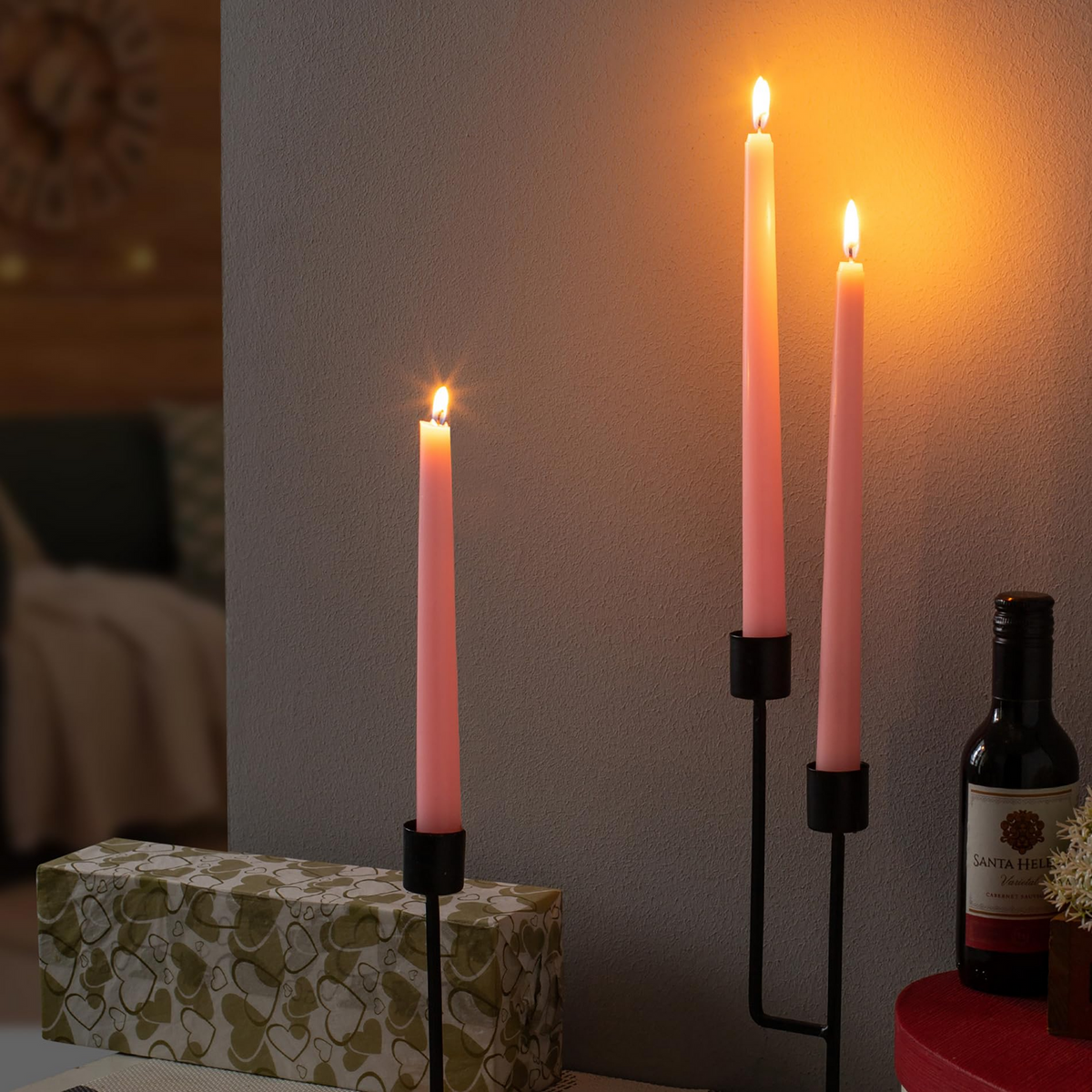 48x Tapered Dinner Candles Unscented Taper Wedding Candle 25cm in Pink