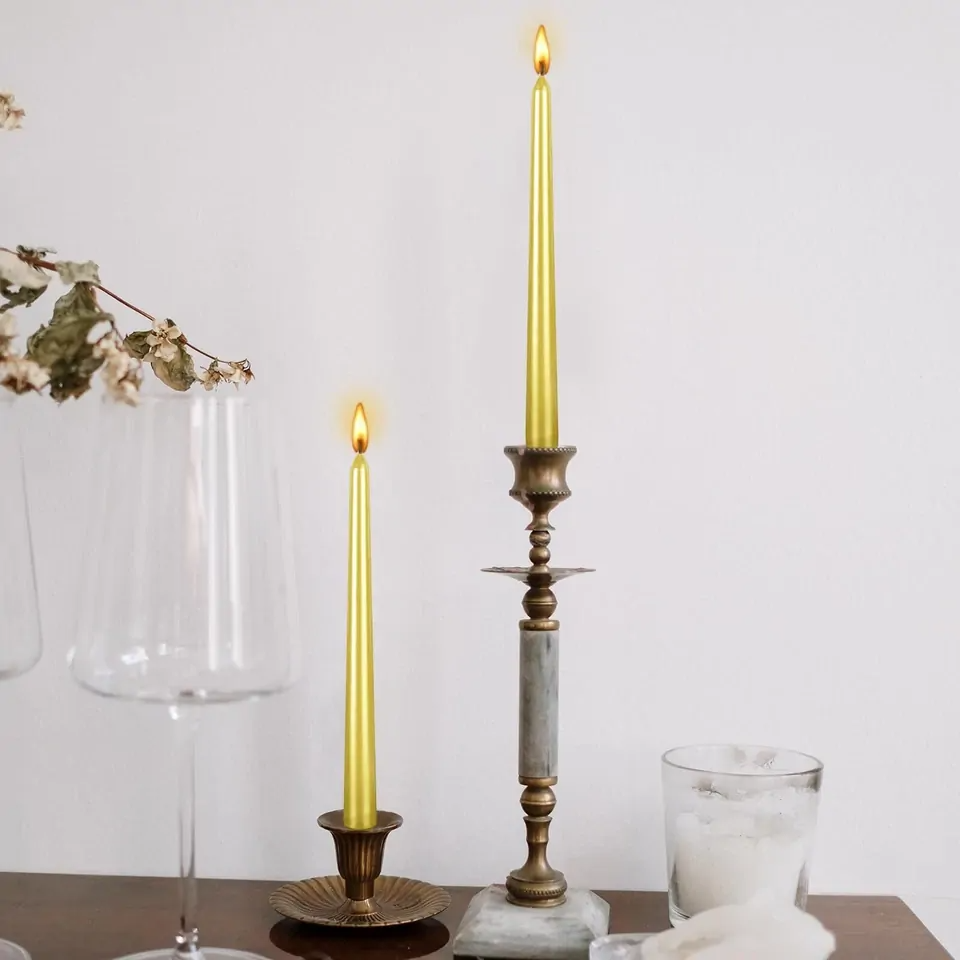 144x Tapered Dinner Candles Unscented Taper Wedding Candle 25cm in Metallic Gold