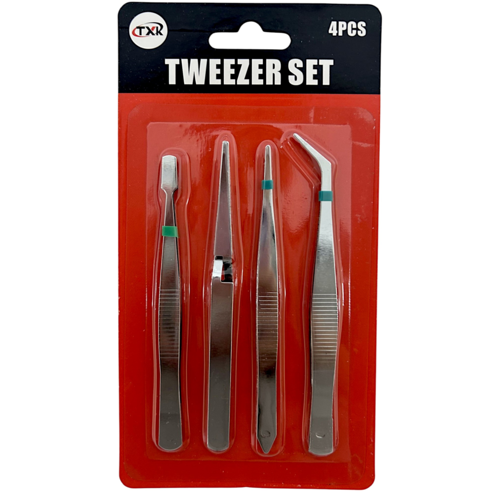 4pcs Tweezer Set Kit Stainless Steel Tool Multipurpose Plucker