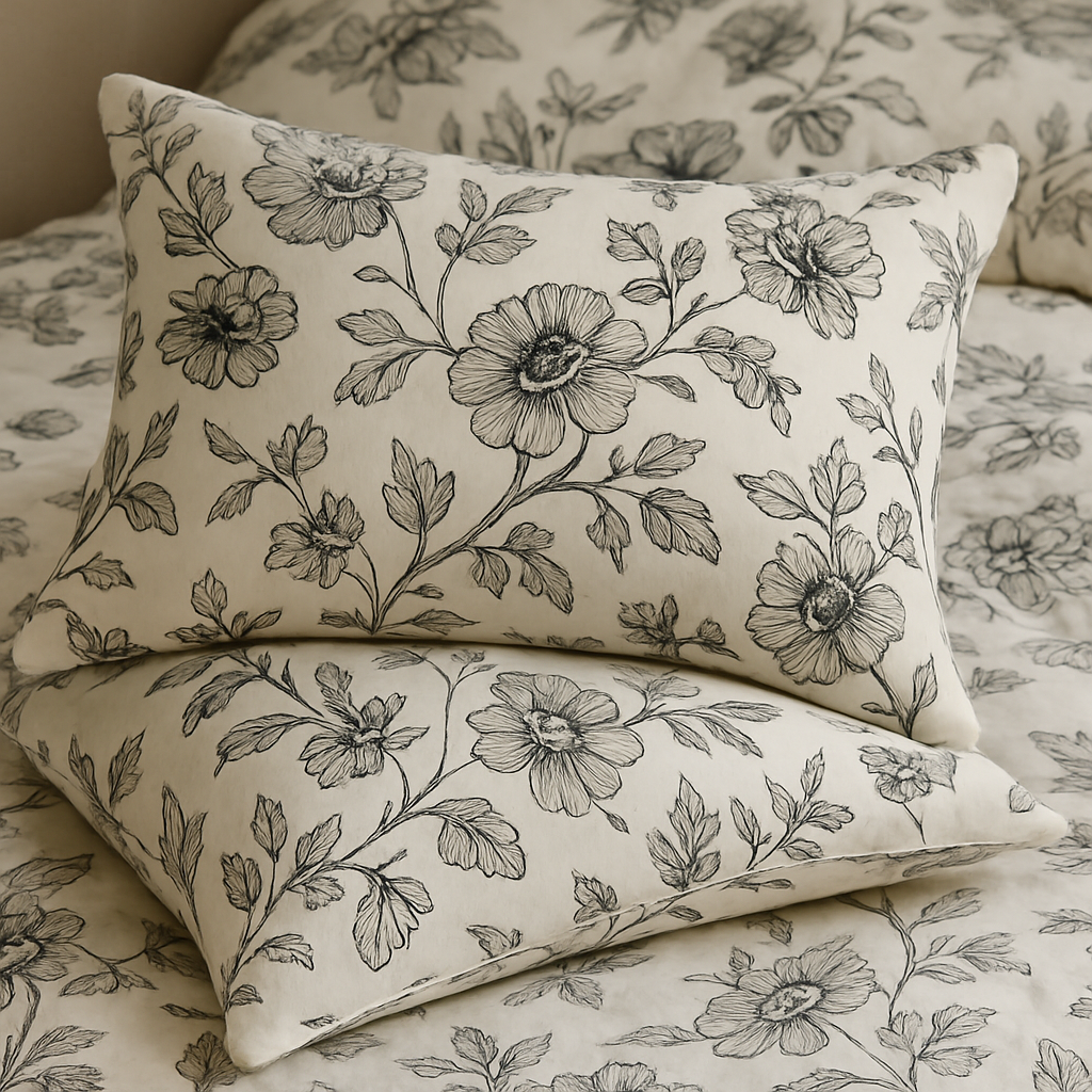 King Comforter Full Set w/ Fitted Sheet, 4 Pillow Covers & Comforter - Flowers Black/White (6 Piece Set)