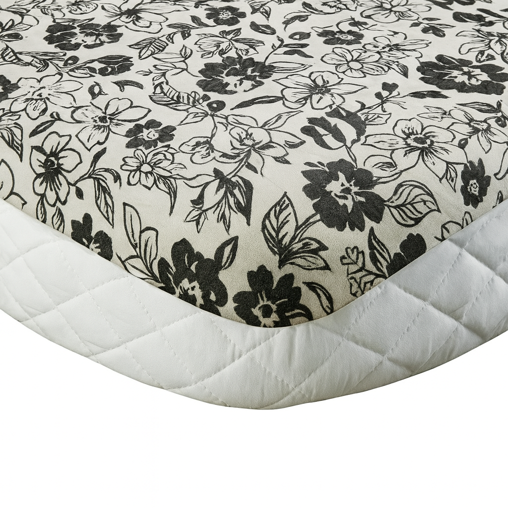 King Comforter Full Set w/ Fitted Sheet, 4 Pillow Covers & Comforter - Flowers Black/White (6 Piece Set)