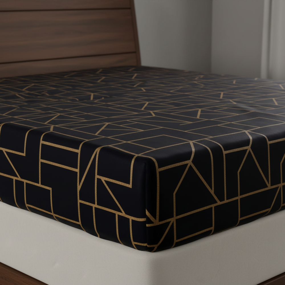 King Comforter Full Set w/ Fitted Sheet, 4 Pillow Covers & Comforter - Geometric Black (6 Piece Set)
