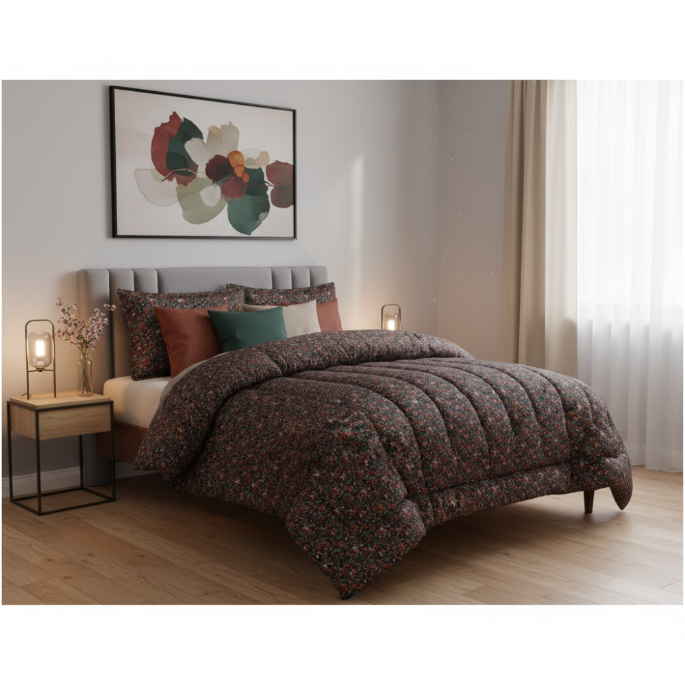 Queen Comforter Full Set w/ Fitted Sheet, 4 Pillow Covers & Comforter - Flowers (6 Piece Set)