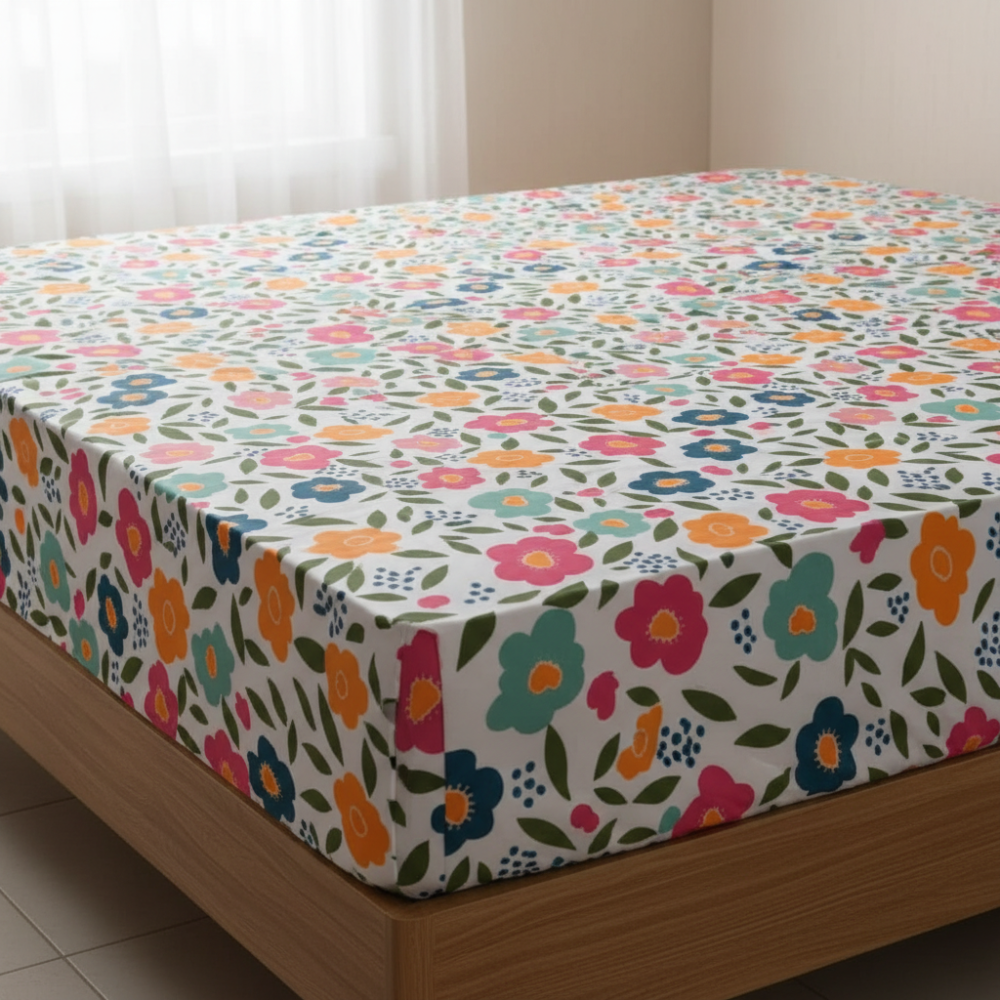 Queen Comforter Full Set w/ Fitted Sheet, 4 Pillow Covers & Comforter - Flowers (6 Piece Set)
