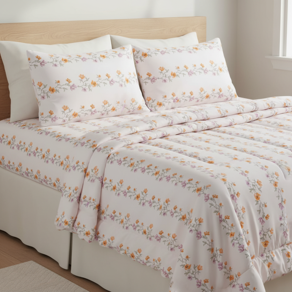 Queen Comforter Full Set w/ Fitted Sheet, 4 Pillow Covers & Comforter - Isabel (6 Piece Set)