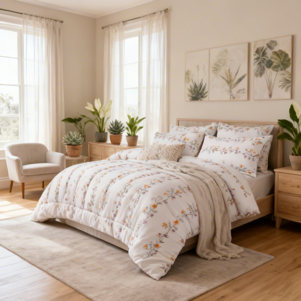 Queen Comforter Full Set w/ Fitted Sheet, 4 Pillow Covers & Comforter - Isabel (6 Piece Set)