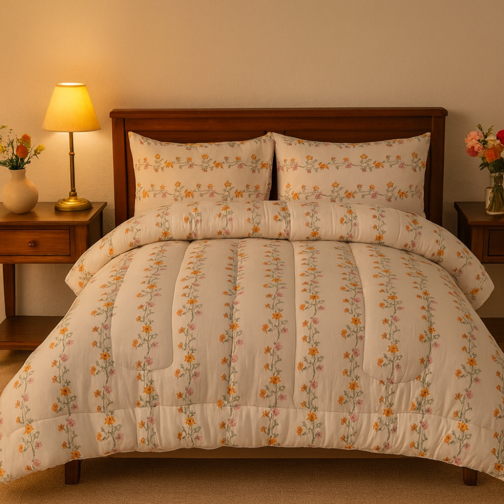 Queen Comforter Full Set w/ Fitted Sheet, 4 Pillow Covers & Comforter - Isabel (6 Piece Set)