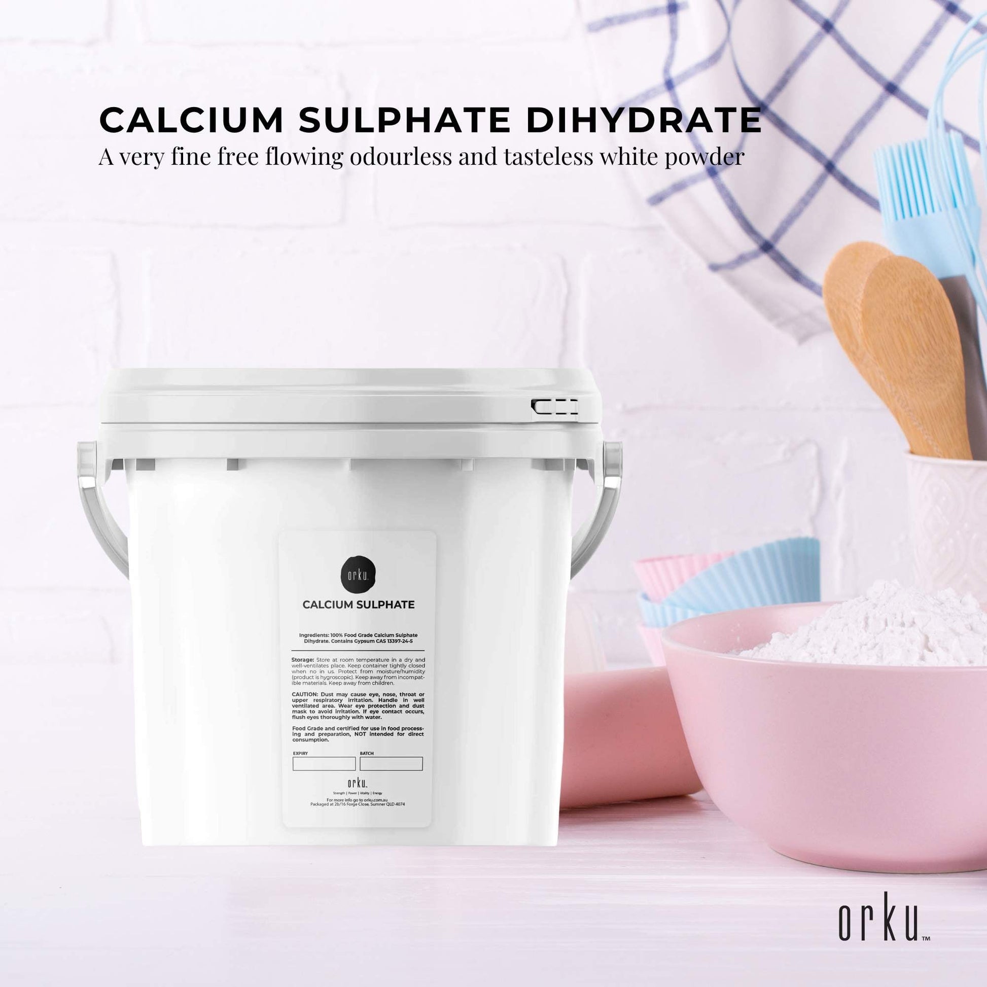 5Kg Calcium Sulphate Gypsum Powder Bucket-  Food Grade Hydrous Sulfate-1