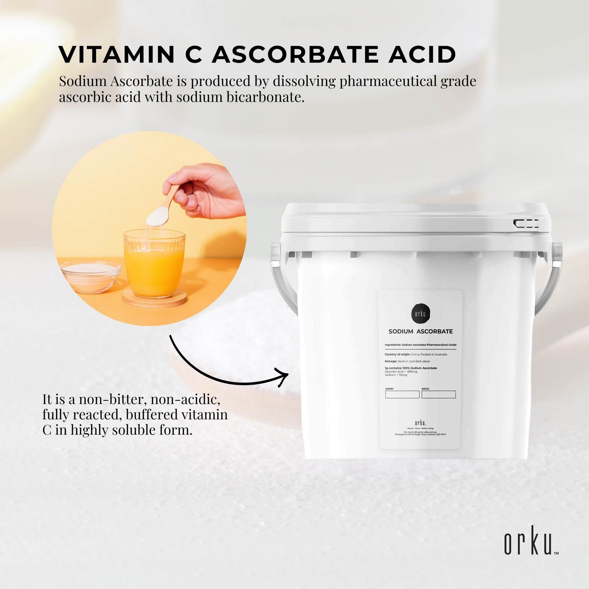 5Kg Sodium Ascorbate Powder Tub - Vitamin C Buffered Pharmaceutical Ascorbic Acid-3
