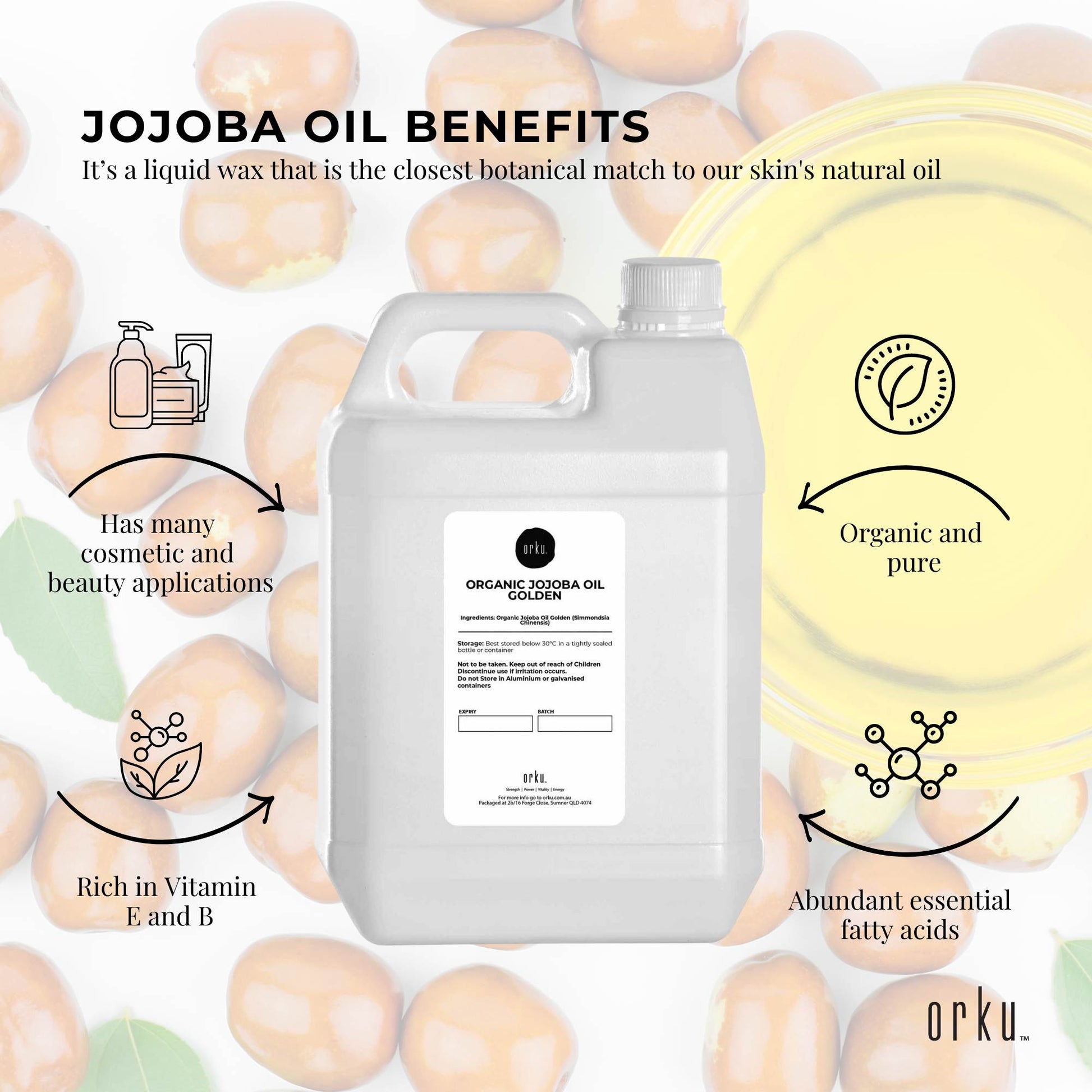 5L Organic Jojoba Oil - Golden Pure Cold Pressed Seed For Hair Skin Nails-3
