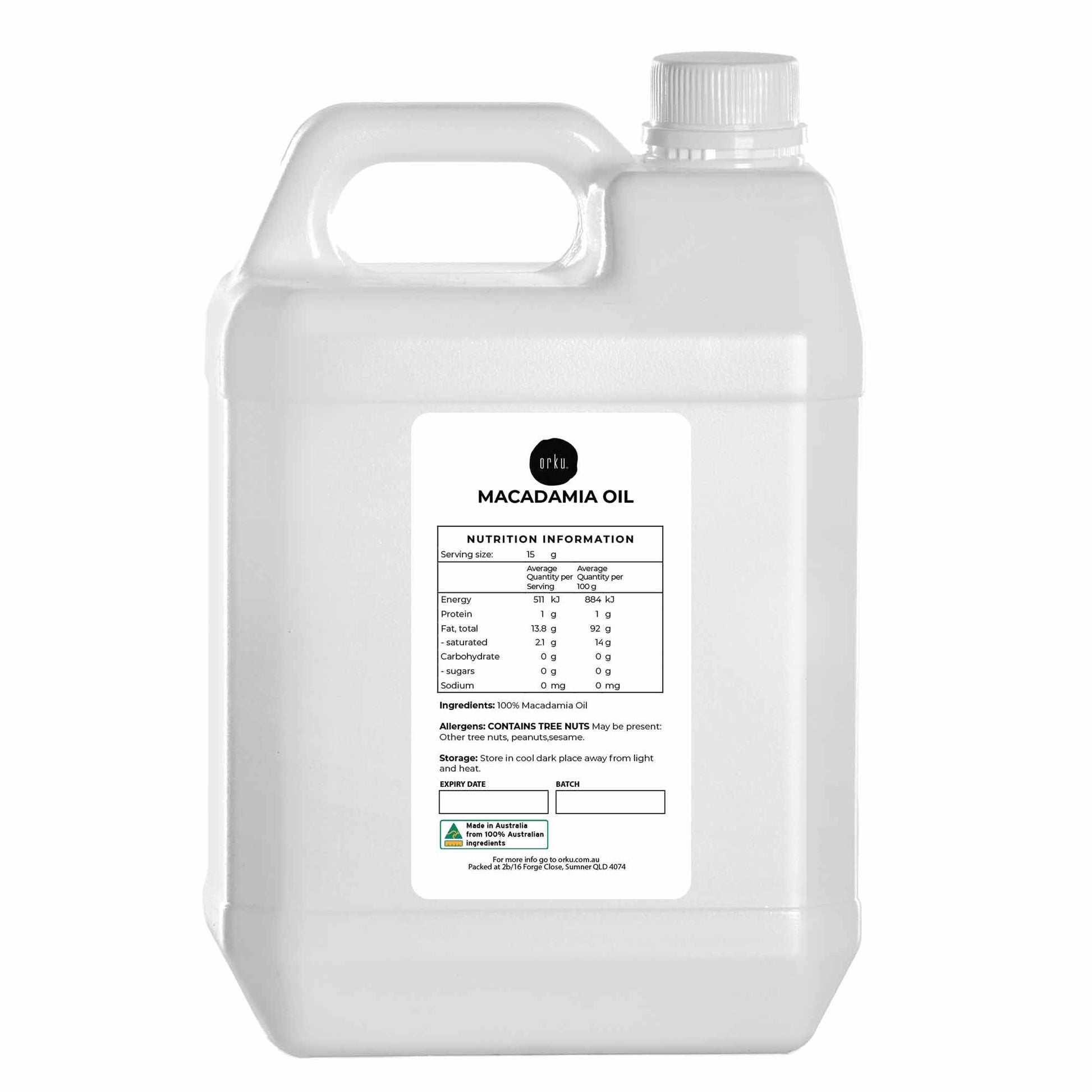 5L Orku Macadamia Nut Oil - Natural Cold Pressed Food Grade Pure Cooking Oils-0