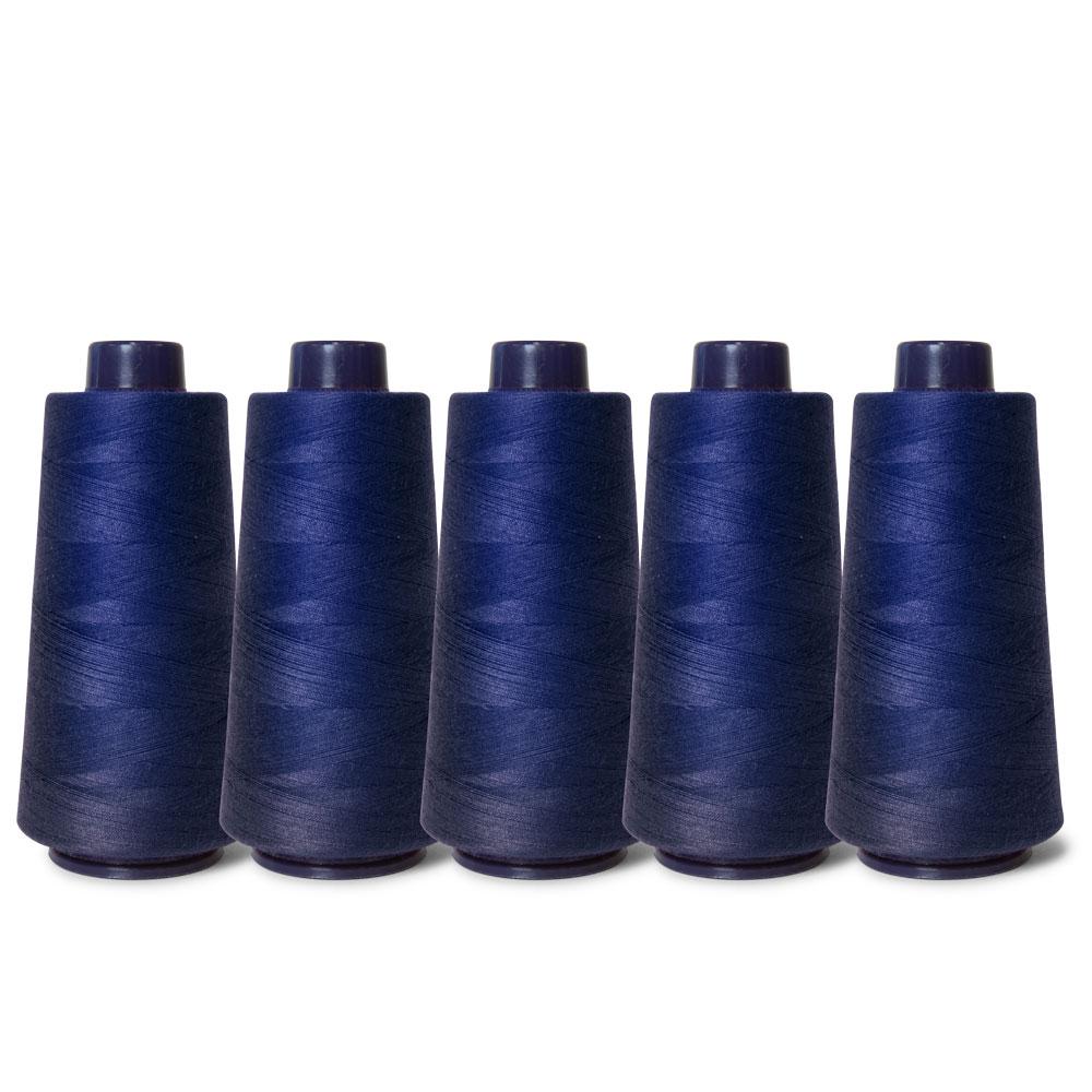 5x Navy Sewing Overlocker Thread - 2000m Hemline Polyester Overlocking Spools-0