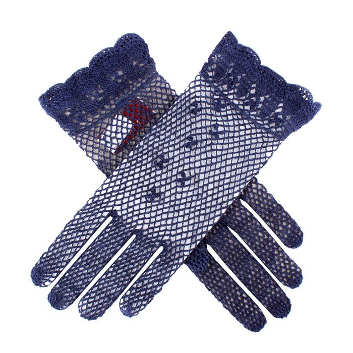 Dents Womens Hand Crochet Gloves - Navy-0