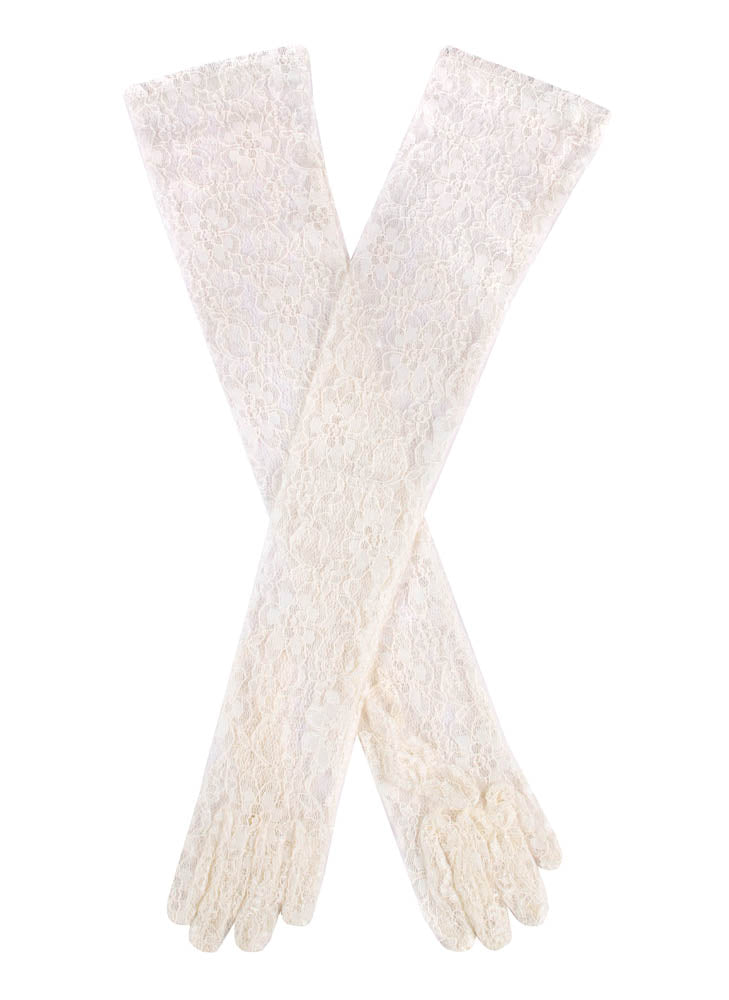 Dents Womens Long Opera Lace Gloves in Ivory