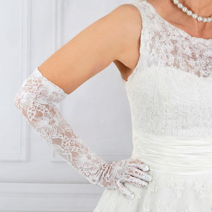 Dents Womens Long Opera Lace Gloves in Ivory