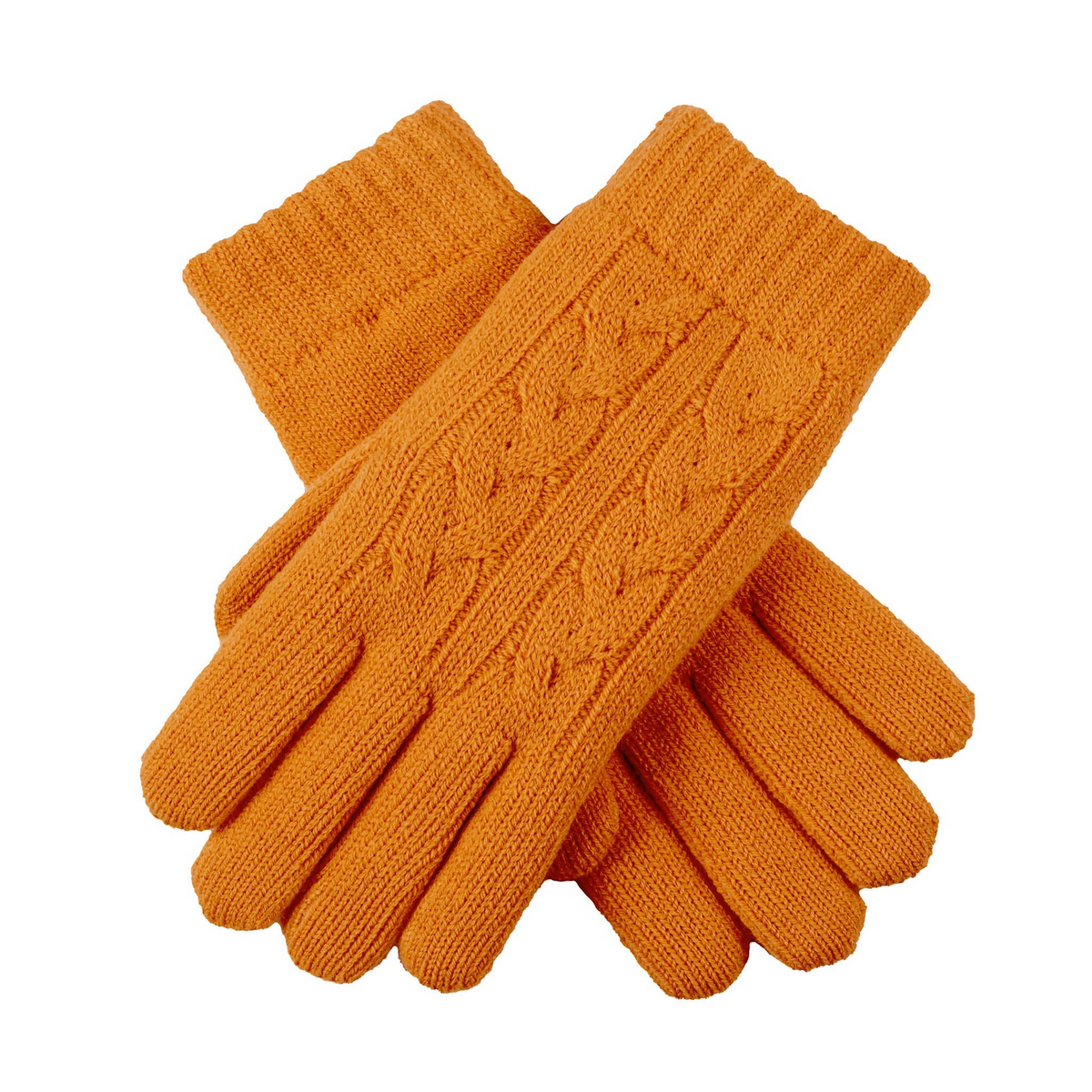 Dents Womens Cable Knit Cosy-Lined Gloves in Pumpkin Orange