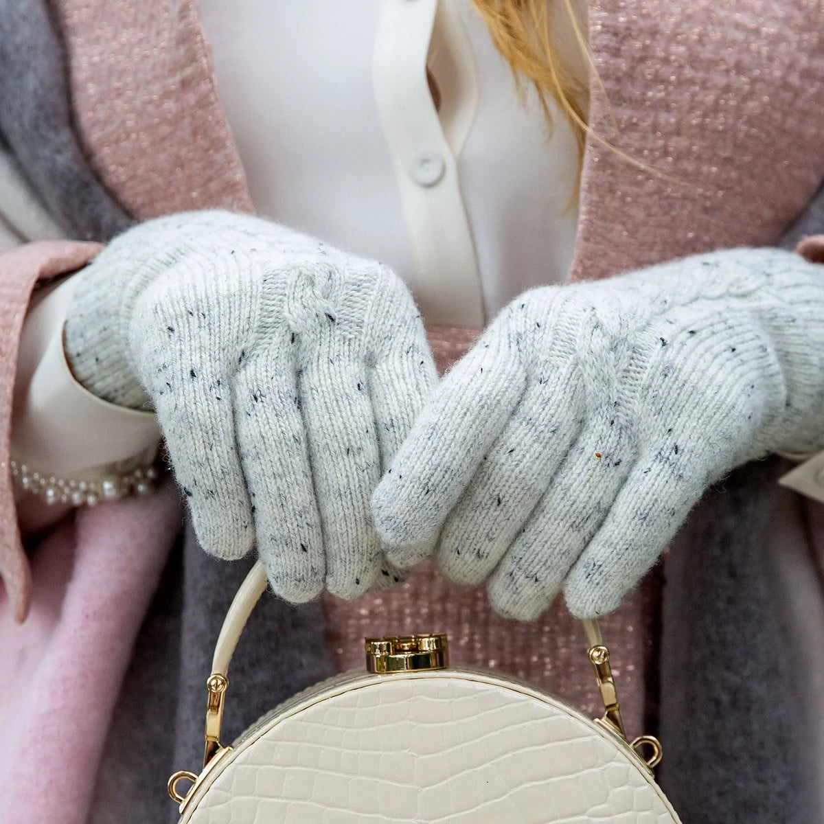 Dents Womens Cable Knit Gloves with Marl Yarn