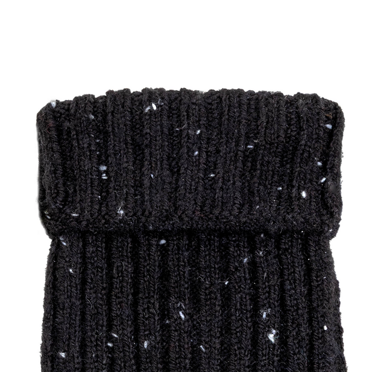 Dents Womens Ribbed Knit Wool Blend Fingerless Gloves with Marl Yarn and Mitten Flap in Black