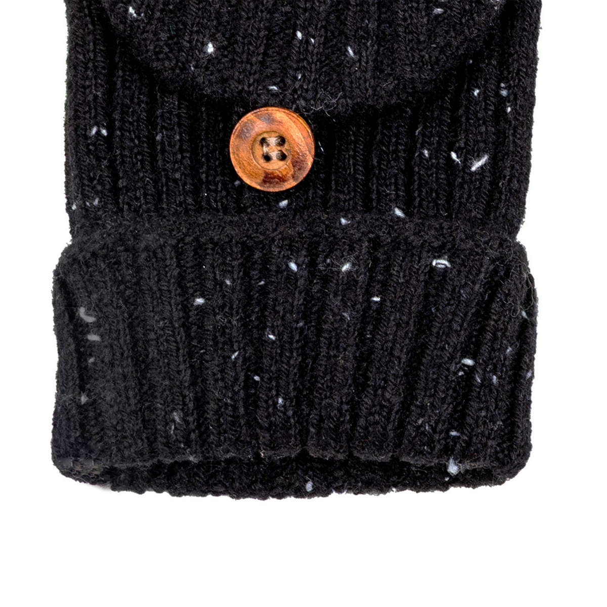 Dents Womens Ribbed Knit Wool Blend Fingerless Gloves with Marl Yarn and Mitten Flap in Black
