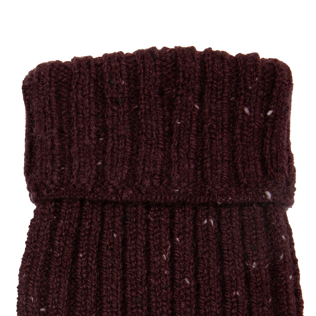 Dents Womens Ribbed Knit Wool Blend Fingerless Gloves with Marl Yarn and Mitten Flap in Burgundy
