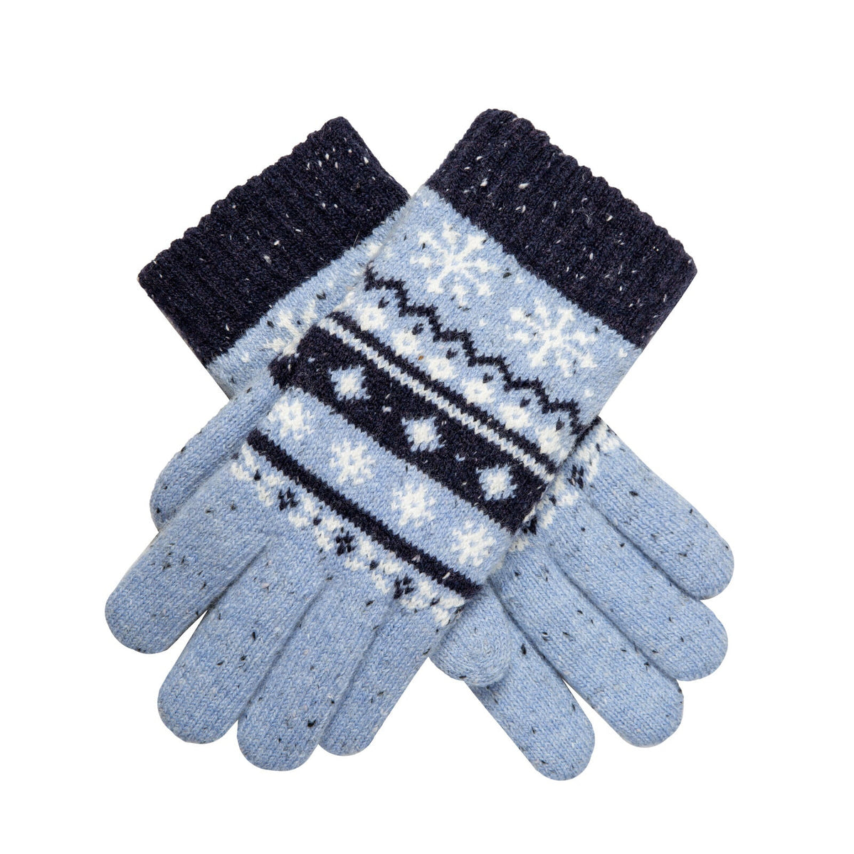Dents Womens Gloves Jacquard Fair Isle Marle Yarn Knitted in Cornflower