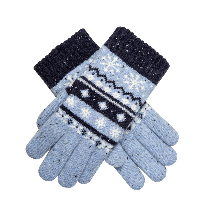 Dents Womens Gloves Jacquard Fair Isle Marle Yarn Knitted in Cornflower