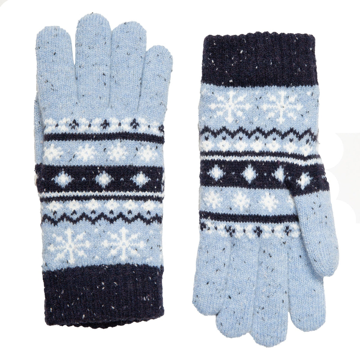 Dents Womens Gloves Jacquard Fair Isle Marle Yarn Knitted in Cornflower