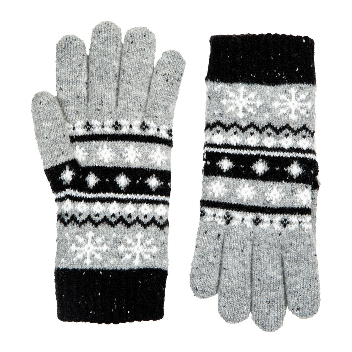 Dents Womens Gloves Jacquard Fair Isle Marle Yarn Knitted in Dove Grey