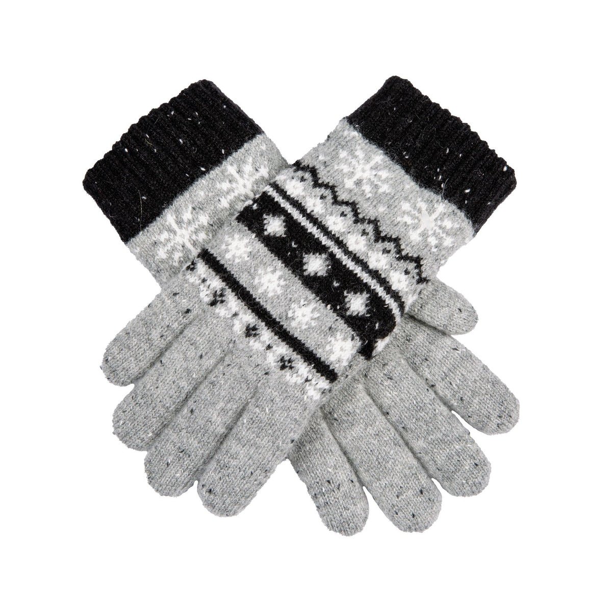Dents Womens Gloves Jacquard Fair Isle Marle Yarn Knitted in Dove Grey