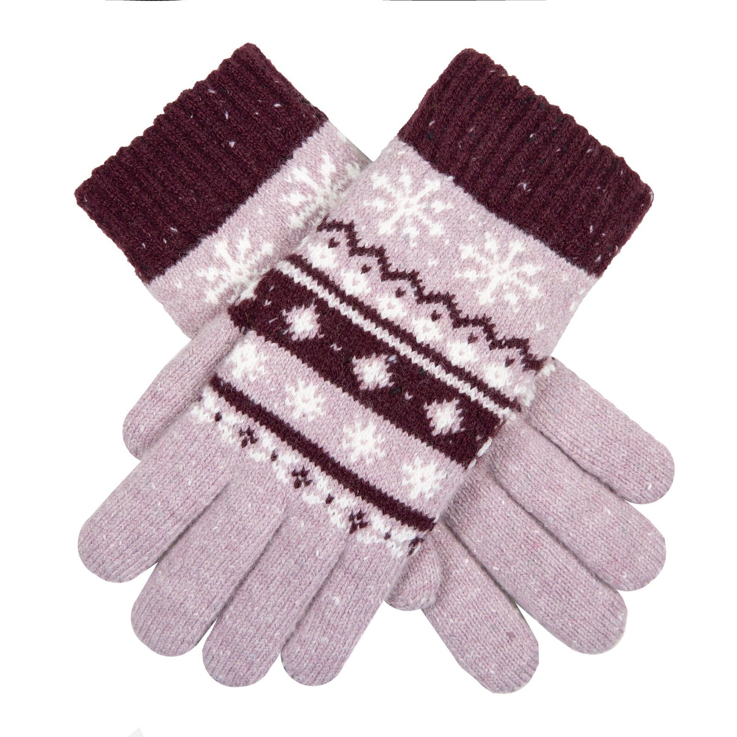 Dents Womens Gloves Jacquard Fair Isle Marle Yarn Knitted in Lilac